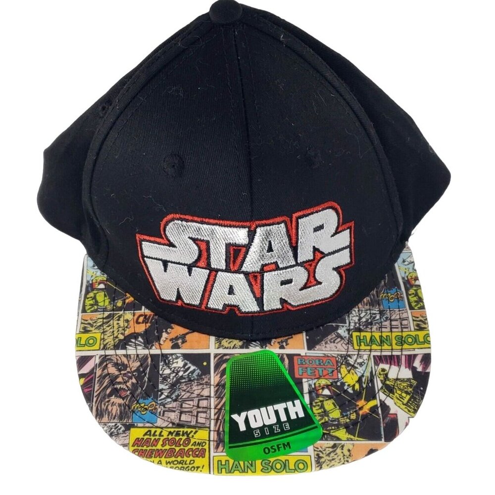 Star Wars Youth Snapback Hat Black Comic Book Style Brim One Size Fits Most